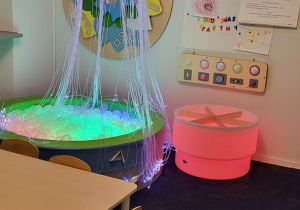 Sala wraz z wyposażeniem - podświetlany basen z kulkami