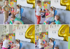 Dzieci podczas składania życzeń urodzinowych.
