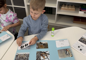 dzieci przy stołach wykonują karty pracy