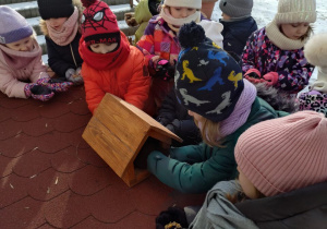 Dzieci dokarmiają ptaki