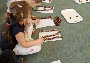 ułożone litery z kasztanów