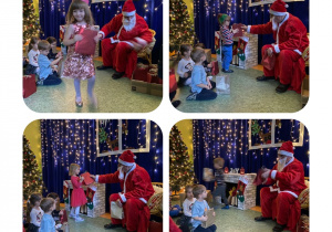 dzieci odbierają prezenty od świętego Mikołaja