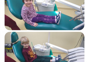 dziewczynka i chłopiec na fotelu dentystycznym