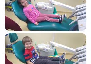 dziewczynka i chłopiec na fotelu dentystycznym