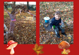 Chłopiec i dziewczynka zbierają skarby jesieni