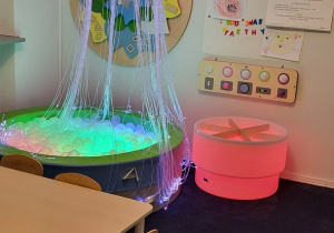 Sala wraz z wyposażeniem - podświetlany basen z kulkami